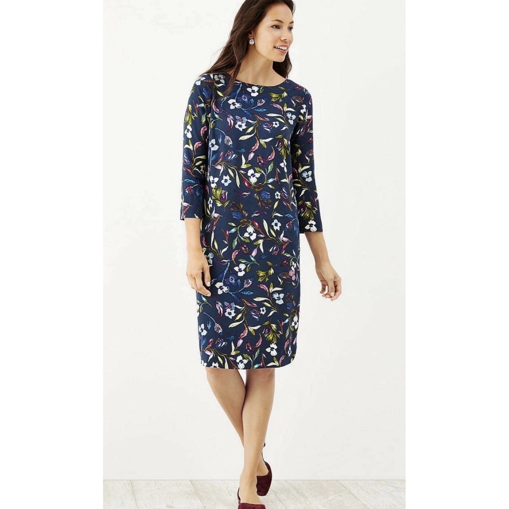 J. Jill Midnight Watercolor Trailing Leaves Floral Botanical Shift Dress XL Tall